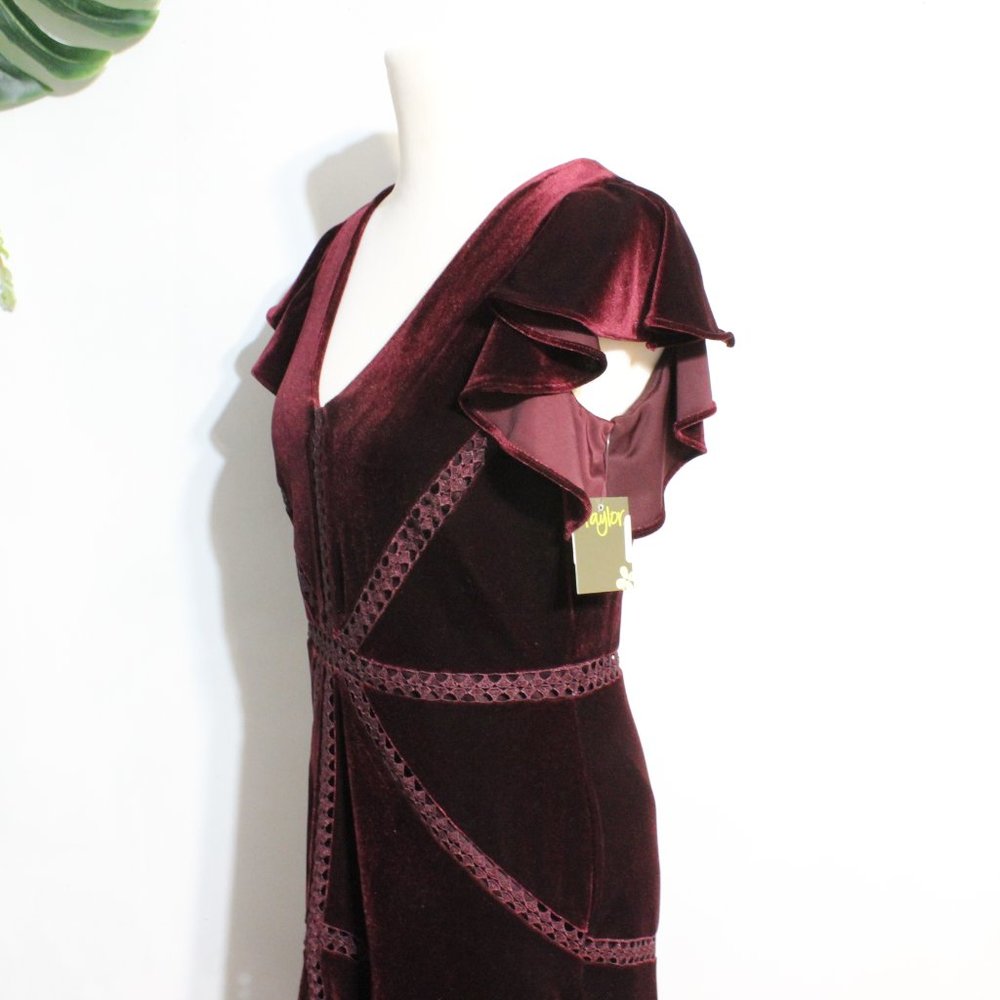 Taylor Burgundy Red Dress Velvet High Low 10 - Picture 6 of 12